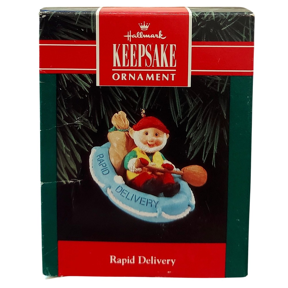 Vintage Hallmark Keepsake Ornament 1992 Rapid Delivery Elf in Raft QX509-4
